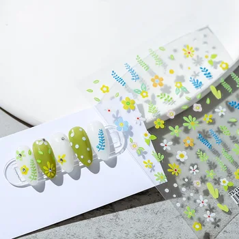 1 List 3D Nalepke za Nohte Zelena Cvetnih Listov, Lepilo Nail Art Decals Cvetlični Pomlad Drsniki za Manikuro Dekor Nasveti