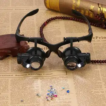 10X 15X 20X 25X Očala Tipa Dvojna Oči Lupo Povečevalno Steklo Loupe z LED Luči Nakit Watch Orodje za Popravilo prejete za Watchmaker 4
