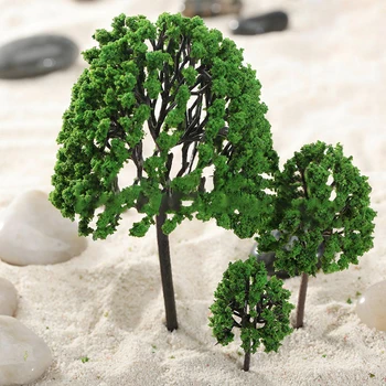 11pcs Zeleno Drevo Model Umetnega Miniaturni Mešani Velikosti Umetnih Dreves Vlak Železniška Postavitev Dekor Plastike