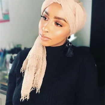 2020 Muslimanske Ženske Nabran Hidžab Trdna Bombaž Islamske Headscarf Instant Šal femme foulard musulman Zaviti Hijabs Turban 1