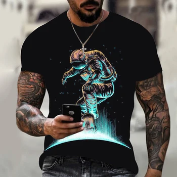 3D Tiskanje Astronavt T-Shirt Za Moške na Prostem Poleti Kratek Rokav Obleka Priložnostne Prevelik Ulične Mode Letnik Tees&Vrhovi