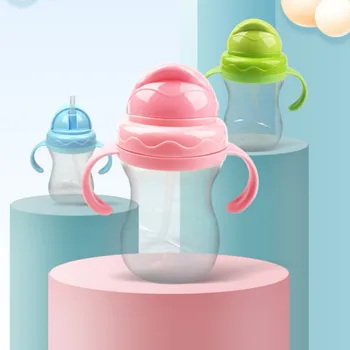 Baby Hranjenje Steklenički Silikonski Slame Vode Piti Steklenice Malčka Newborn Baby Anti-choke Naučiti Piti Skodelica z Ročajem za 0-3Y