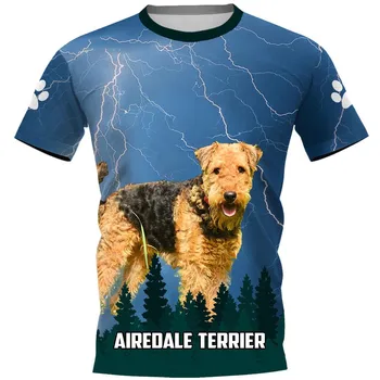 CLOOCL Airedale Terier Pes Moške majice Hišne Živali, 3D Tiskanja Moških Oblačil Ženske T Srajce Unisex Priložnostne Ulične 0