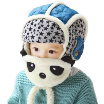 Doitbest Baby boy Bomber klobuk Zgostitev risanka panda Pozimi Beanies krzno znotraj Otrok klobuki otroci dekleta Earflap Kape