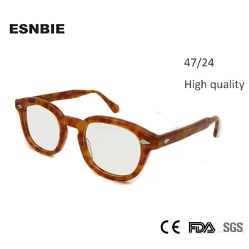 ESNBIE 47mm Visoke Kakovosti Johnny Depp Stekla za Očala Okvirji Moški Letnik Krog Okvir Očal Mens Retro Optični Okvir Rx