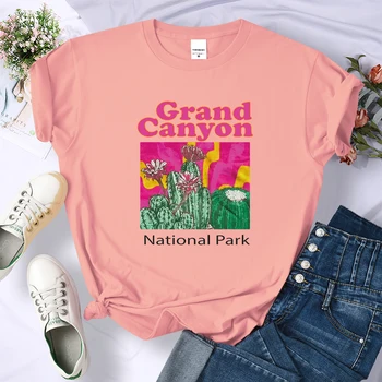Grand Canyon National Park Kaktus Natisne T-Shirt Priložnostne Prevelik Ženska Oblačila Dnevno Smešno Vrhovi Pisane Ohlapne Majice 0