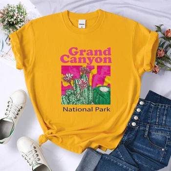Grand Canyon National Park Kaktus Natisne T-Shirt Priložnostne Prevelik Ženska Oblačila Dnevno Smešno Vrhovi Pisane Ohlapne Majice 1