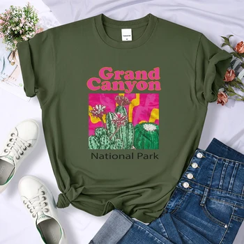 Grand Canyon National Park Kaktus Natisne T-Shirt Priložnostne Prevelik Ženska Oblačila Dnevno Smešno Vrhovi Pisane Ohlapne Majice 2