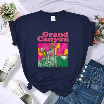 Grand Canyon National Park Kaktus Natisne T-Shirt Priložnostne Prevelik Ženska Oblačila Dnevno Smešno Vrhovi Pisane Ohlapne Majice 3