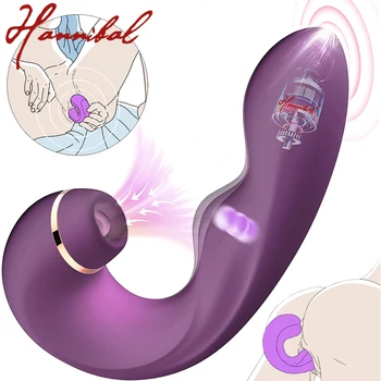 Hannibal Ženski Masturbator 3 v 1 Klitoris Bedak Dildo G-Spot Vibrator Sesanju Vibratorji za Ženske Stimulator Klitorisa Seks Igrače