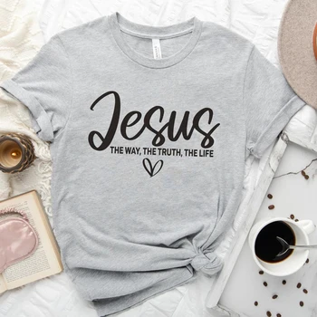 Jezus Je Pot, Resnica Življenja Verske Majice S Kratkimi Rokavi Ženske Bombaž Motivacijske Oblačila Velikonočni Tshirts Pismo Verz Dropshipping 3