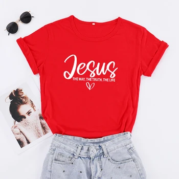 Jezus Je Pot, Resnica Življenja Verske Majice S Kratkimi Rokavi Ženske Bombaž Motivacijske Oblačila Velikonočni Tshirts Pismo Verz Dropshipping 5