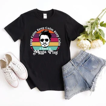 Johnny Depp T-shirt Ohraniti Mirno Imajo Mega Pint Majica s kratkimi rokavi Ženske Grafični T Srajce za Pravosodje Johnny T-Shirt Kratek Rokav Vrhovi Tees 1