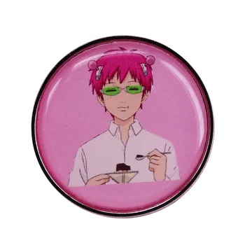 Katastrofalne Življenje Saiki K Pin kawaii roza lase fant Saiki Kusuo uživanje Kave Jelly broška anime gumb značko