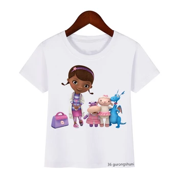 Kawaii dekleta t-shirt dekle zdravnik vzorec tiskanje otroci t shirt poletje kratka sleeved moda nova dekleta tshirts priložnostne tumblr vrhovi