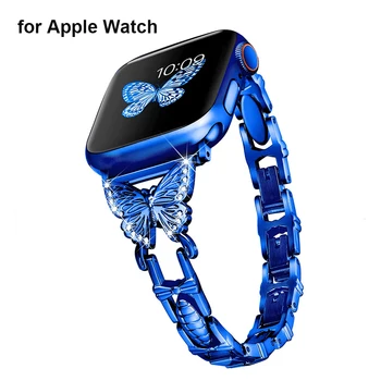 Kovinski Manšeta Trak za Apple Watch Band 41mm 38 mm 40 mm Serije 7 Series 6 5 4 3 2 1 SE Bling Zamenjava Zapestnica iWatch Razredi 0