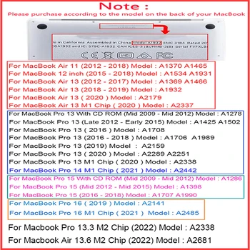 Laptop Primeru Za Macbook Air 13 A2179 2020 Pro 13 A2289 A2251 Kritje Za Mac book Dotik Bar ID Zraka M1 Pro 13.3 M2 A1466 A2159 Primeru 5