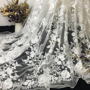 LFY 125 CM Off white vezene čipke til tkanine exquisit Visoke kakovosti težka cvet poročno obleko tkanine tančico, mterial