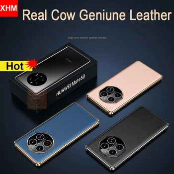 Luxury Real Krava Geniune Usnje Primeru Telefon Za Huawei Mate 50 Pro Mate50 Corium Primeru Za Huawei Mate 40 Pro P50 Kritje Odbijača 1