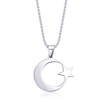 Moški Ženske Duh iz Nerjavečega Jekla Polmeseca Star Ogrlica Islamskih Islamski Amulet Obesek turški Verske Nakit Dodatki
