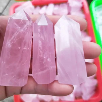 Naravno Rock Pink Rose Quartz Crystal Palico Točke Zdravilni Mineralni Kamen Zbirka DIY Doma Dekor Heksagonalna Zdravljenje Kamni