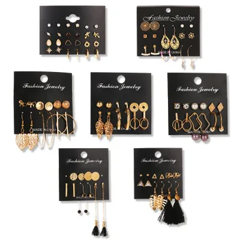 Nov modni Komplet tassel uhani boho listov geometrija 6 parov stud uhani Za Ženske dekle, Pribor, nakit, trgovina