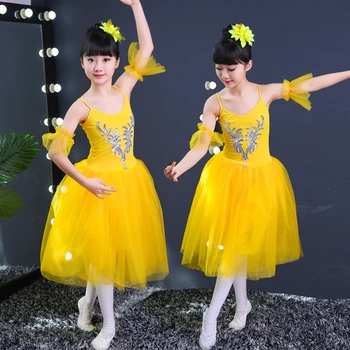 Otroci Klasični Balet Tutu Otrok Swan Lake Kostume Bela Ballerine Obleko Dolgo Til Balet Obleko Dekleta Dvorana Plesno Obleko 2