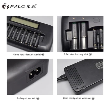 PALO 12 Reže za Pametno Polnilec za AA/AAA SC Ni-MH baterije za polnjenje Ni-CD Polnilna Baterija 3,7 V Li-ionska Baterija 18650+12pcs AA baterije 3