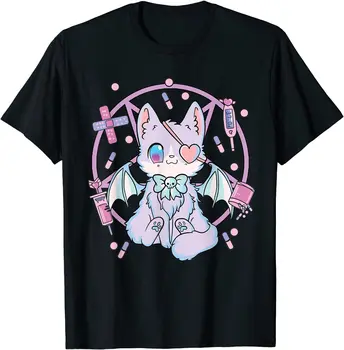 Pastelnih Goth Kawaii Yami Mačka T-Shirt