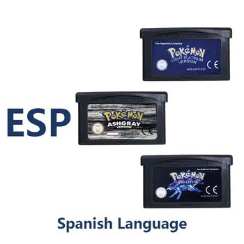 Pokemon španski Jezik Kartice 32-bit Video Igre Kartuše Konzole Pokemon AshGray Liquid Crystal Light Platinum ESP Različica