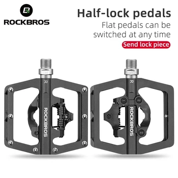 ROCKBROS 2 V 1 Izposoja Zaklepanje Pedala z SPD Sistemom Cleat Aluminijasti MTB Cesti Anti-slip Zaprti Ležaj Zaklepanje Pedal Kolesarske Opreme 0