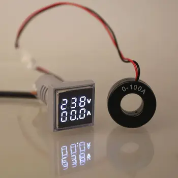 Square LED Digitalni Voltmeter Ampermeter 22 mm Signal Luči Voltov Napetosti Amper Tekoči Meter vrednost Kazalnika Tester za Merjenje AC 60-500V