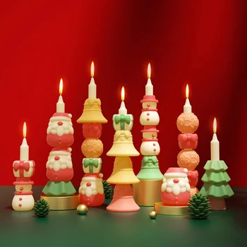 Stackable Sveča Plesni Božično Drevo Snežaka Jingle Bell Silikonski Kalup za Božič Doma Dekor
