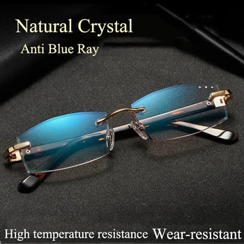 Visoko-kakovostni Razred Rimless Rezanje Naravne Crystal Obravnavi Očala Moških Anti-utrujenost Ženske Anti Blue Ray Računalnik Očala Ultra-lahkih