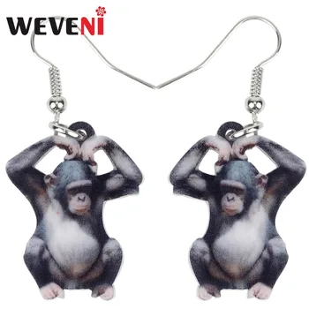 WEVENI Akril Risanka Lep Gorilla Orang Uhani Nove Dolgo Visijo Spusti Afriki Tropic Jungle Živali Nakit Za Ženske, Dekleta 0