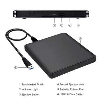 Zunanji Disk USB 3.0 Optični Pogon Gorilnika Predvajalnik CD DVD RW Sklep 2
